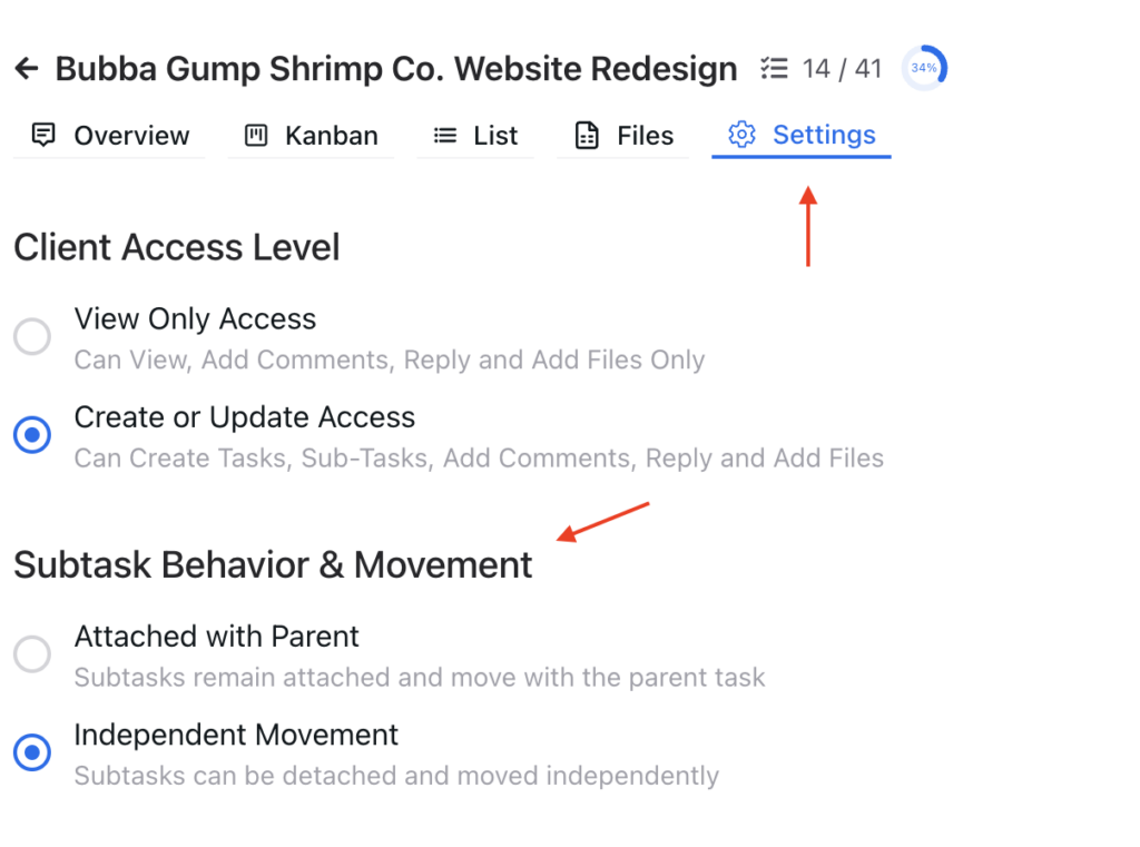 Subtask movement setting